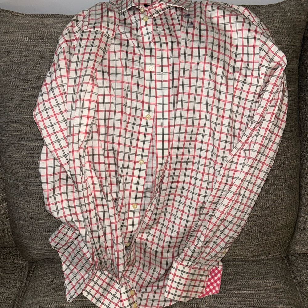 Neiman Marcus Red and White Plaid Button Down Shirt